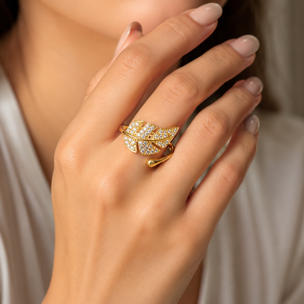 Studded Leaf Ring