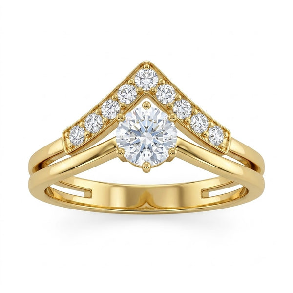 V studded Solitaire Ring