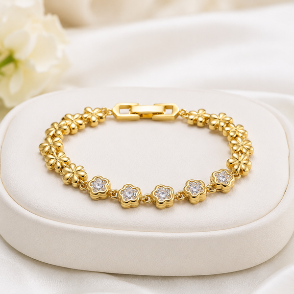 Crystal Flower Studded Link Bracelet