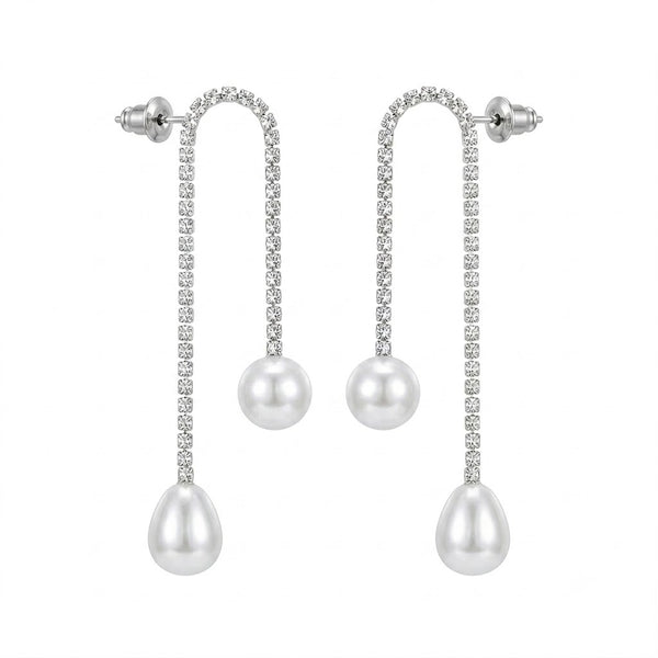 U Pearl Drop Silver Earrings