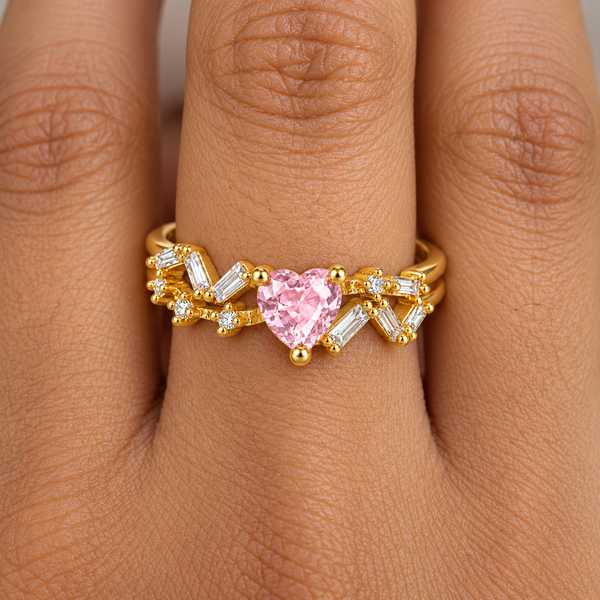 Lavi Heart Cross Studded Ring