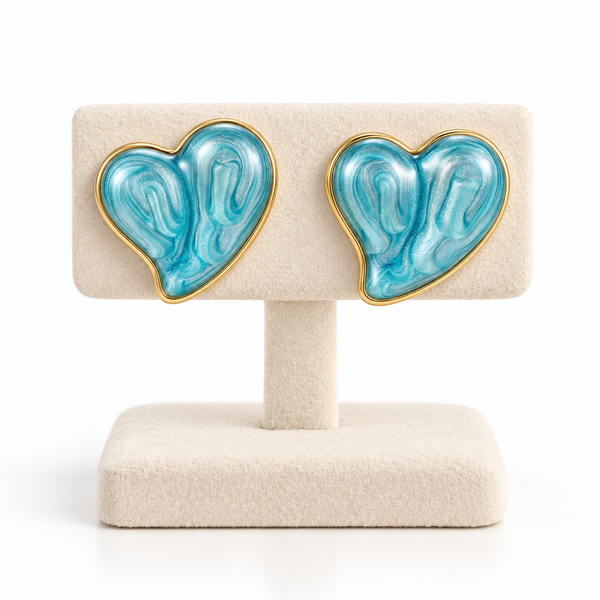 Blue Glazed Heart Earrings
