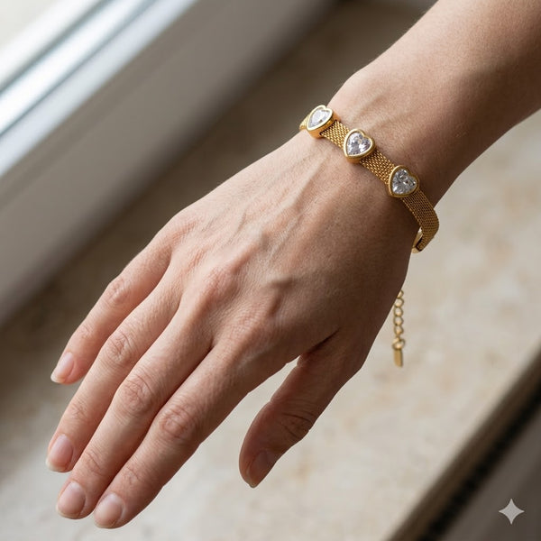 Crystal Hearts Mesh Bracelet