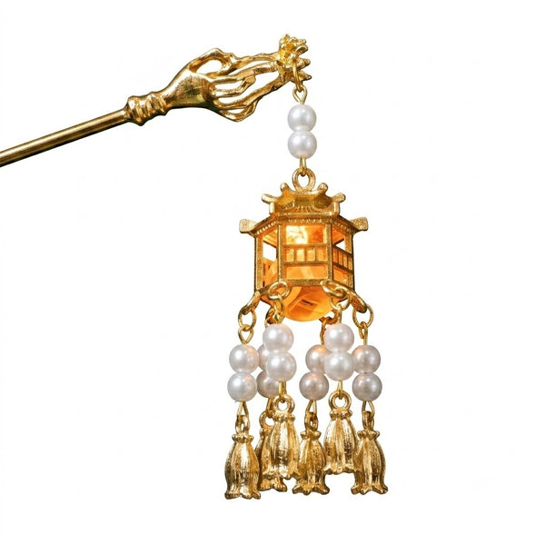 Close-up detail of the Retro Glowing Lantern Hairpin hair clip