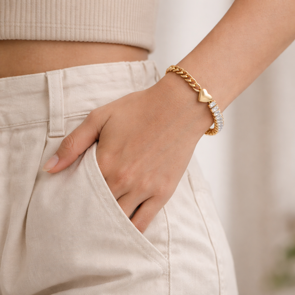 Gold Heart Baguette Bracelet