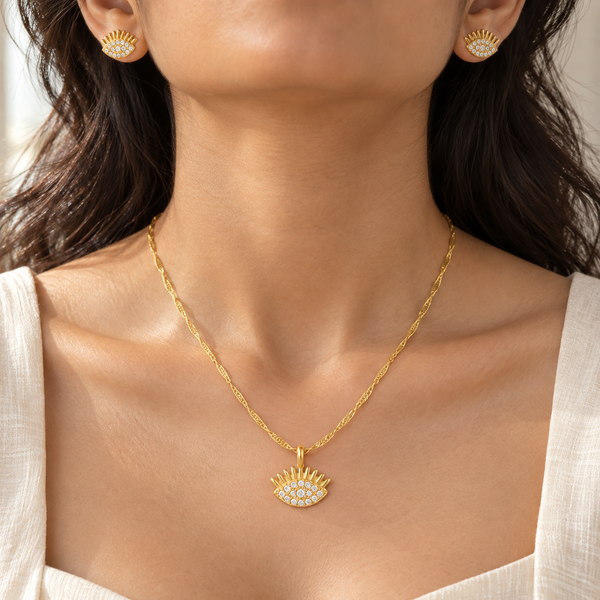 Studded Eye Necklace With Earrings