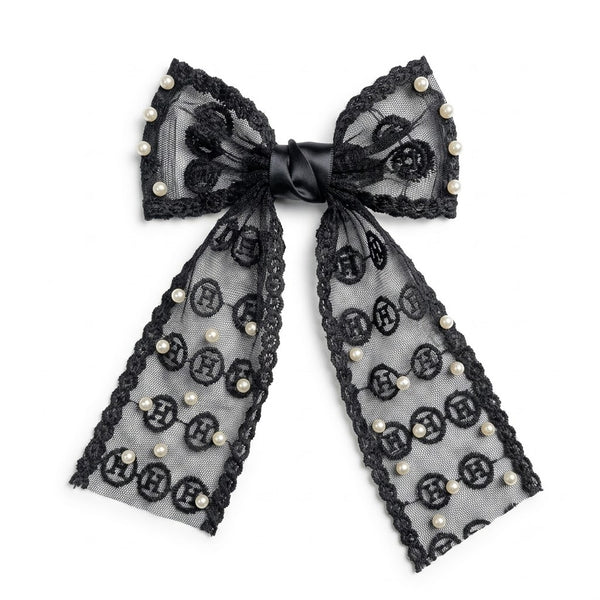 Pearl Beaded Lace Bow Clip
