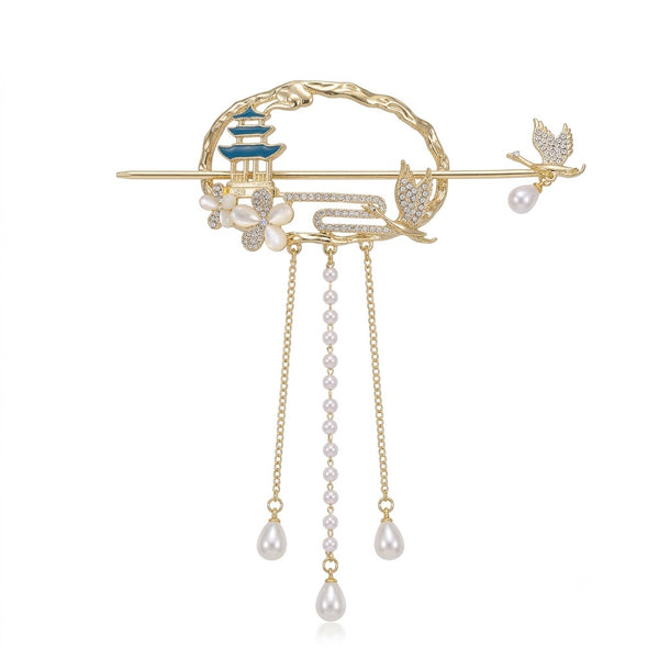 Close-up detail of the Imperial Pavilion Hair Stick hair clip