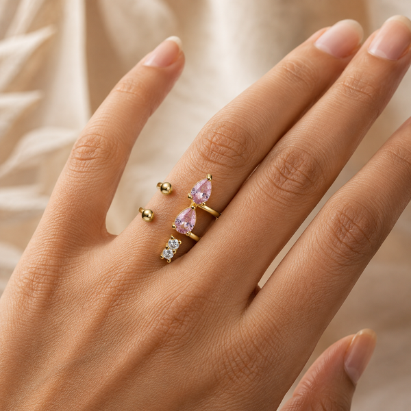 Dual Band Pink Statement Ring