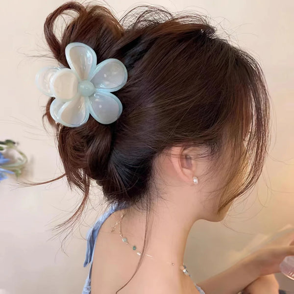 Belle Flower Claw Clip- Set of 3 hair claw clip worn on model – styled for women