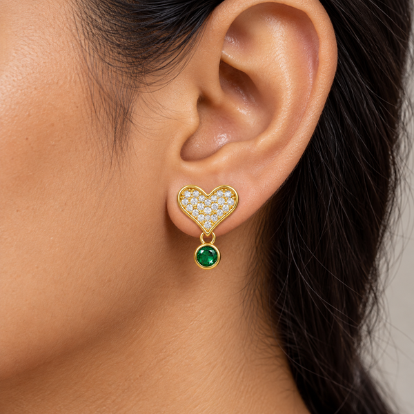Studded Heart Green Accent Earring