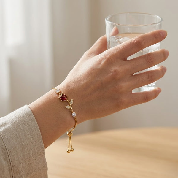 Ruby Tulip Bracelet ~ Adjustable