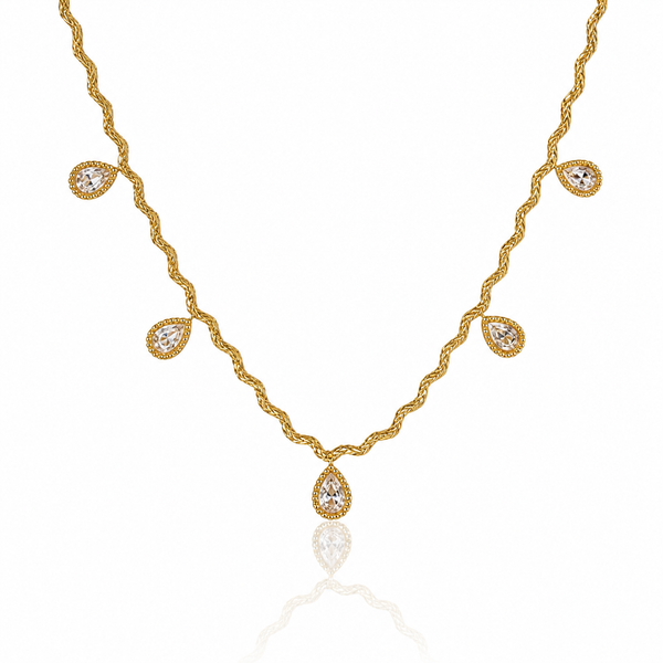 Teardrop Crystal Wave Chain Necklace