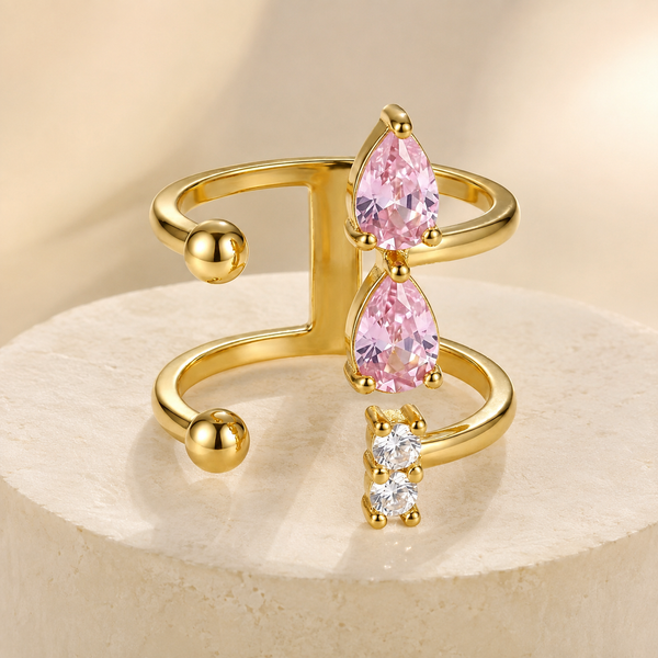Dual Band Pink Statement Ring
