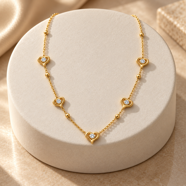 Curve Heart Studded Necklace with Earrings