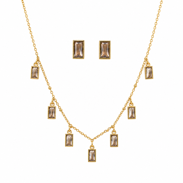 Delicate Drop Rectangle Charm Necklace with Earrings