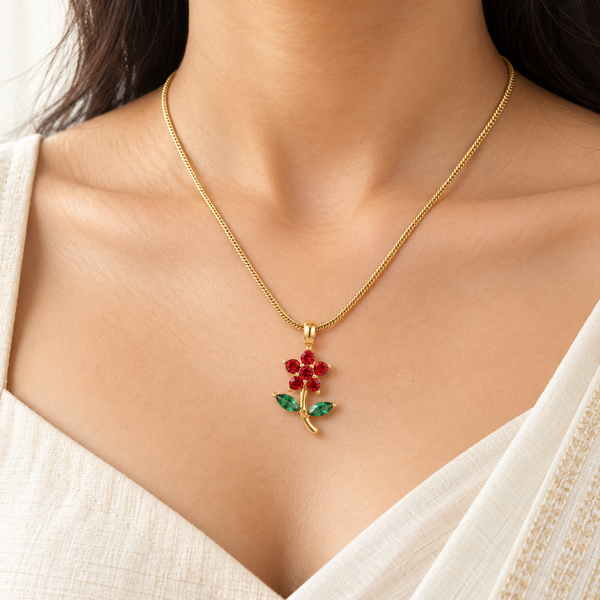 Mini Ruby Flower Necklace