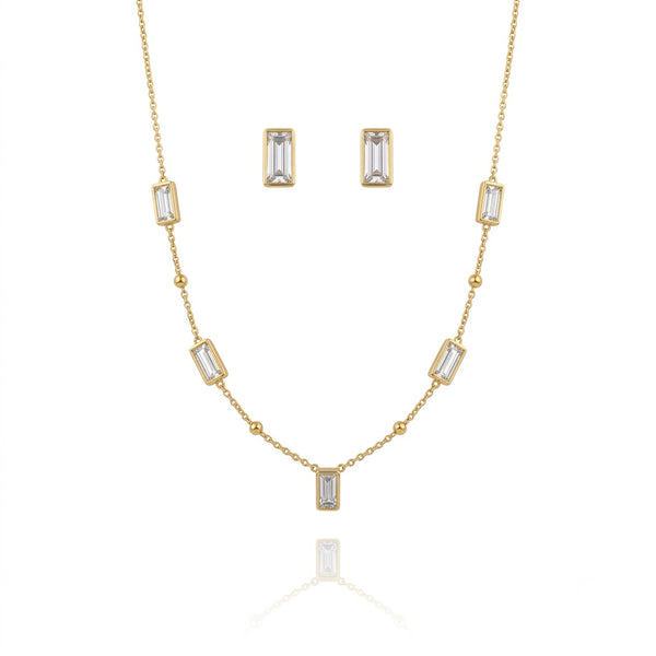 Rectangle charms necklace with Earrings
