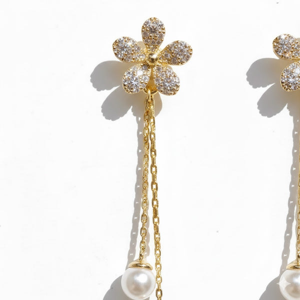 Flower Pearl Drop Earring