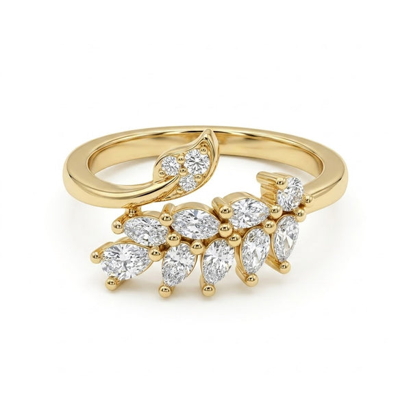 Leaf Cluster Studded Ring