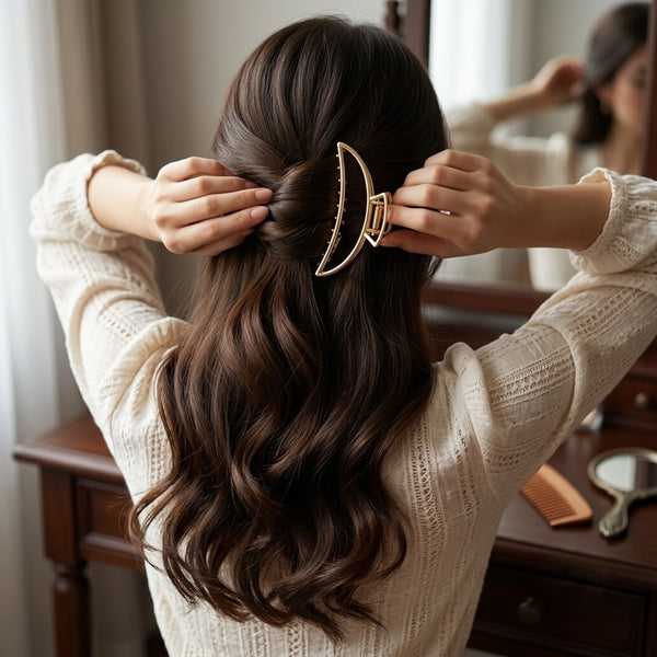 Gold Metal Claw Clip hair claw clip worn on model – styled for women