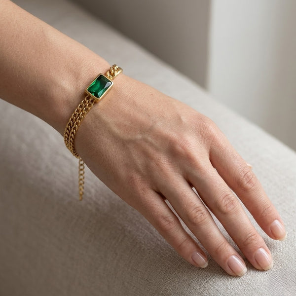 Emerald Gold Chain Bracelet