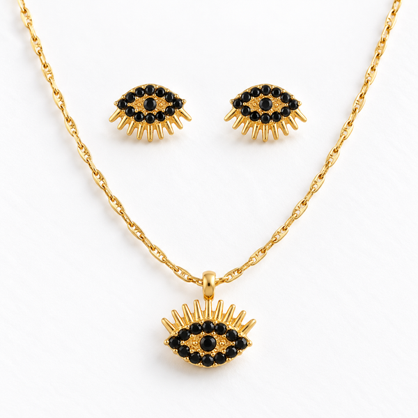 Midnight Studded Eye Necklace with Earrings