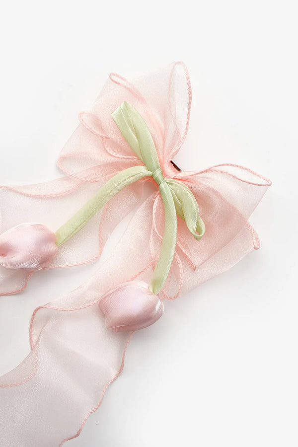 Powder Tulip Dangling Bow Clips hair bow for women by Fix My Hairs