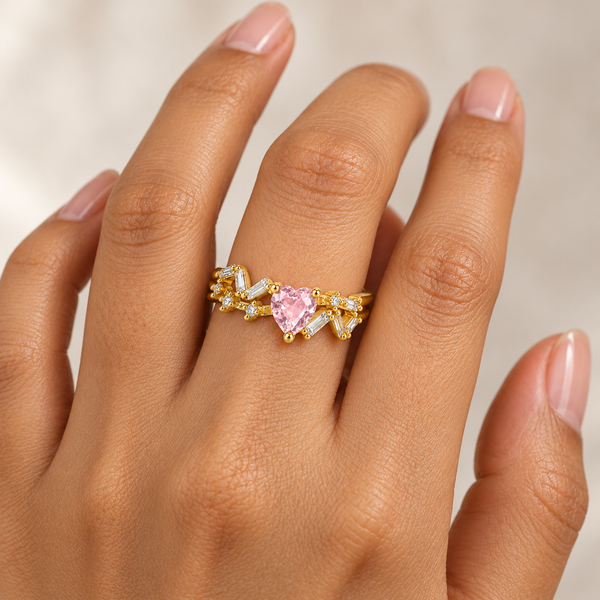 Lavi Heart Cross Studded Ring