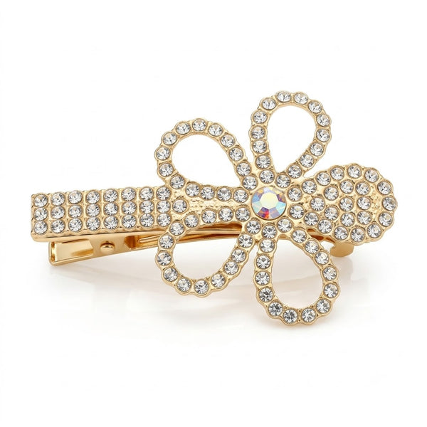 Close-up of the Rhinestone Studded Flower Hair Pin showing floral motif