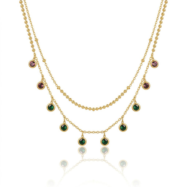 Dual Layer Emerald Charm Necklace
