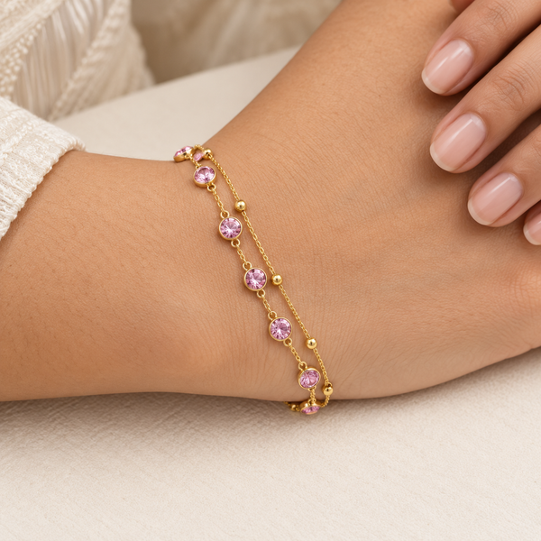 Dual Layer Pink Tassel Bracelet