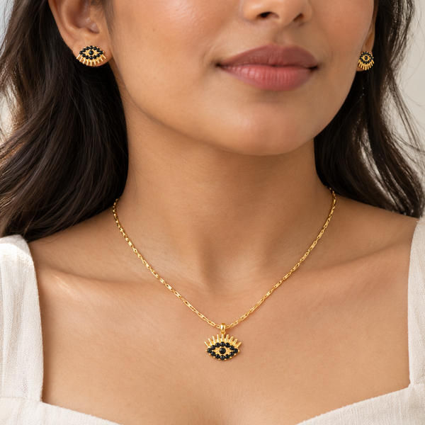 Midnight Studded Eye Necklace with Earrings