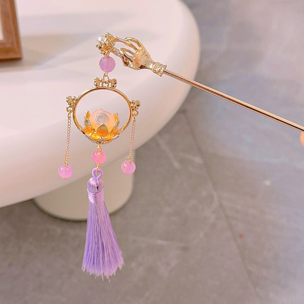 Lotus Lantern Purple Tassel Hairpin – Purple hair clip for women by Fix My Hairs