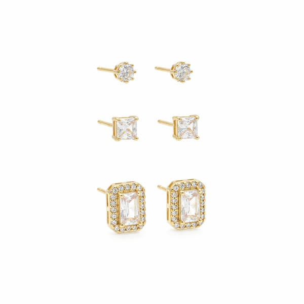 Cubic Crystal Stud Earring Set
