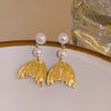 Mermaid tail and pearl dangle earrings