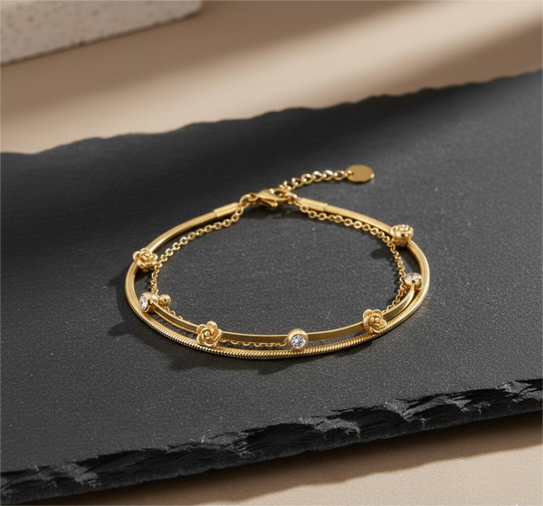 Double Layer Rose Stone Chain Bracelet