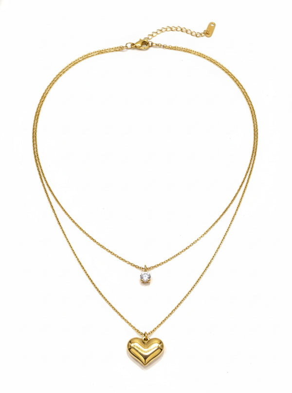 Stone Drop Heart Necklace