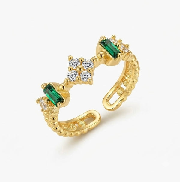 Zircon Flower Emerald Ring