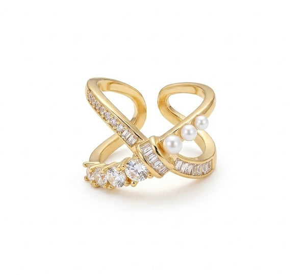 Twin Stone Pearl Detail ring