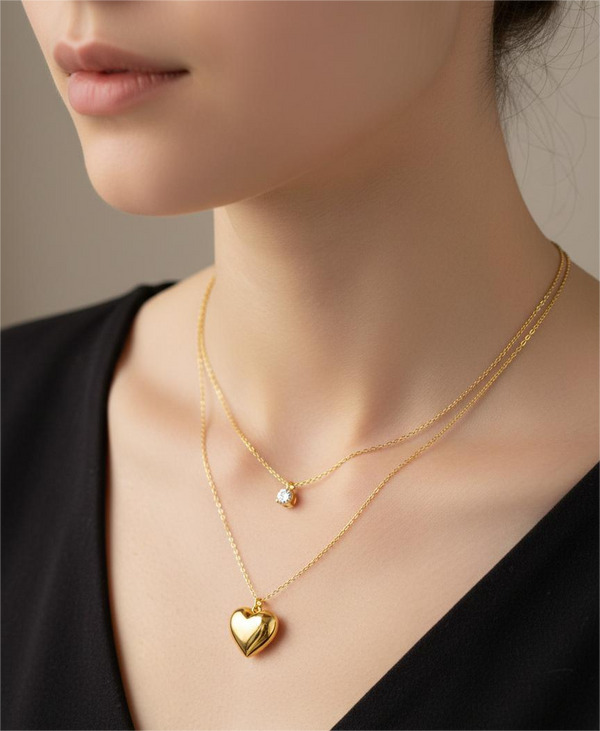 Stone Drop Heart Necklace