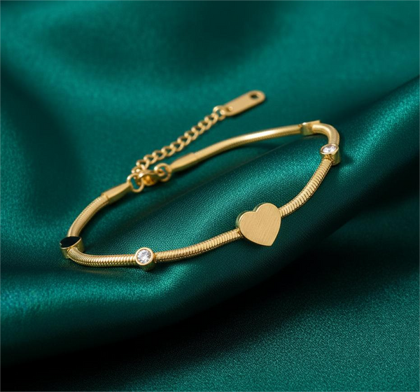 Heart Charm Snake Chain Bracelet