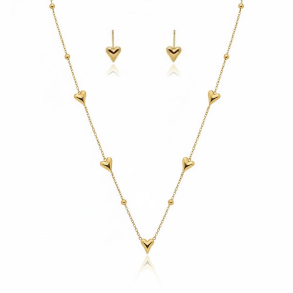 Solid Gold Heart Charm Necklace Set