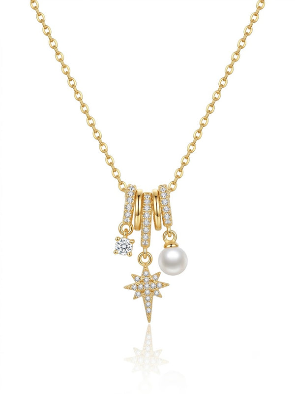 Studded Star Pearl Charm Necklace
