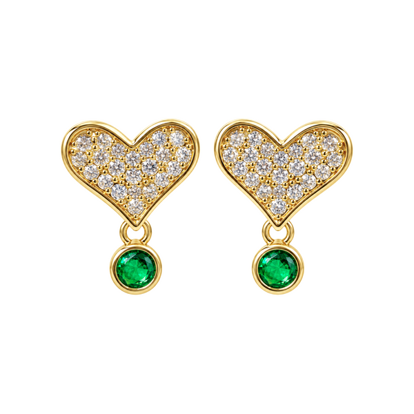 Studded Heart Green Accent Earring