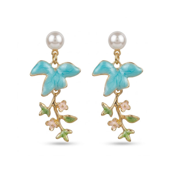 Pearl Floral Blue Earrings