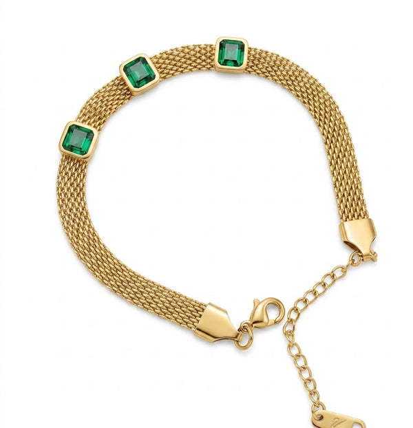 Emerald Cube Mesh Bracelet