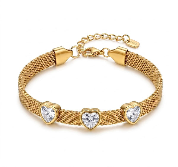 Crystal Hearts Mesh Bracelet