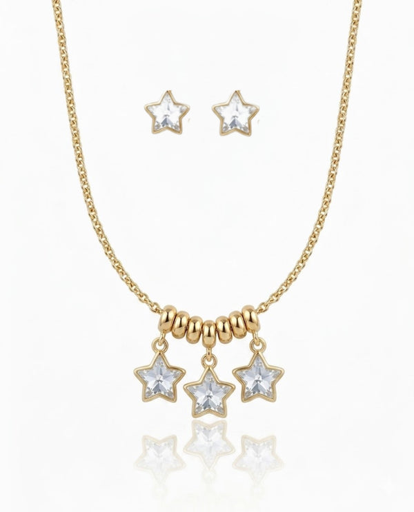 Crystal Star Charm Necklace with Earrings