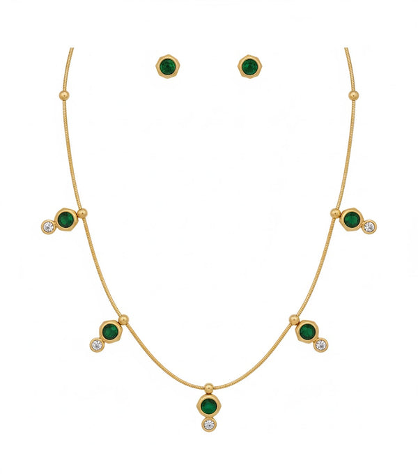 Emerald Crystal Cut Necklace with Earrings